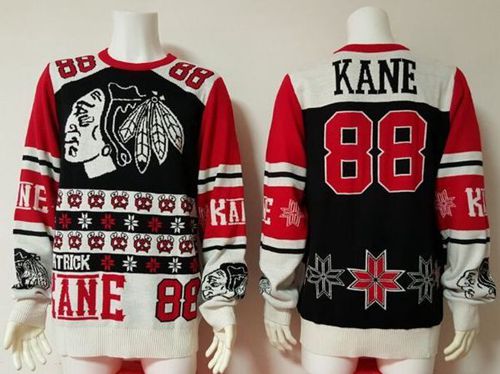 Chicago Blackhawks #88 Patrick Kane Black/Red Men's NHL Ugly Sweater - Click Image to Close